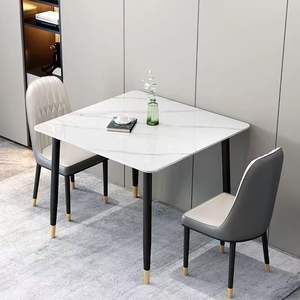 Ensemble table et chaises carrées de style italien, 2 pièces, blanc neige, gris italien, gain de place, moderne, minimaliste, pour usage domestique - Product Image 1