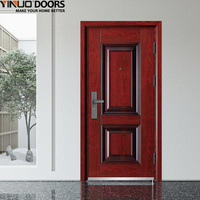 Porte de sécurité antivol moderne en acier à grain de bois rouge, simple/double battant, pour écoles, dortoirs, hôtels, villas extérieures, à commande manuelle