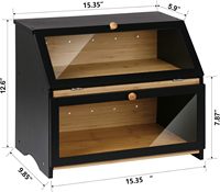 Boîte à pain en bambou sur mesure, grande capacité, double couche, noire, pour comptoir de cuisine