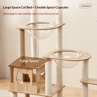 Arbre à chat de luxe en bois de style japonais, grand, à six niveaux, structure d'escalade toutes saisons, plateforme de saut pour chat avec deux couchages en forme de capsule