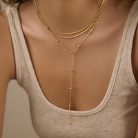 Collier ras du cou triple couche en acier inoxydable plaqué or 18 carats J&D Jewelry pour femme, chaîne minimaliste délicate à perles satellite, cadeau