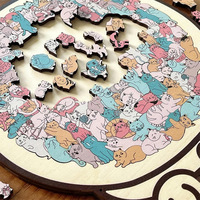135-teiliges Katzenförmiges Holzpuzzle Einzigartige Unregelmäßige Puzzlestücke Spiel Geburtstags- und Weihnachtsgeschenke für Katzenliebhaber Heimdekoration