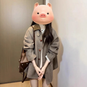 Retro Korean Style Lapel Wool Coat For Women Autumn Winter 2025 Short High End Petite Solid Color Pocket Design - Product Image 3