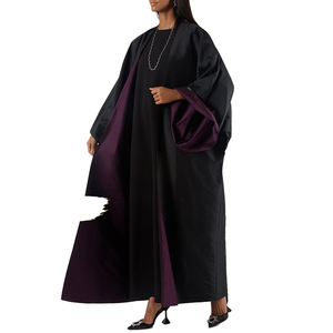 Women's <b>Long</b> Sleeve Floor Length Abaya Solid Color Modest <b>Dress</b> Black with Purple Lining Polyester Material Daily Wear - Product Image 1