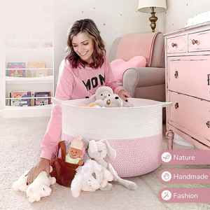 Cestas Redondas de Algodón Tejido para Almacenamiento y Organización de Juguetes, Cesto Versátil para Ropa y Cesto para Ropa Sucia de Bebés - Product Image 6