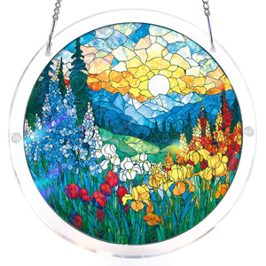 Rompecabezas de acrílico DIY de vitral floral con paisaje de floración al amanecer y mar, atrapasueños para ventana, adorno colgante. - Product Image 2