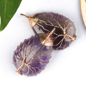 Vente en gros de bijoux en cristal, pendentif en forme de goutte d'eau, arbre de vie, avec enroulement en fil de cuivre - Product Image 2