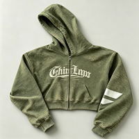 Dirty Spray Streetwear Sweat à capuche zippé pour homme, effet délavé soleil, manches à rayures, imprimé texte gothique, coupe courte, en coton, Fabricant