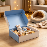 Coffret Cadeau Bleu pour Animaux de Compagnie avec Bandanas Lapin et Ours, Biscuits, Friandises, Clochettes, Jouets, Emballage, Sac Cadeau Polymailer en Gros, Ensemble Cadeau