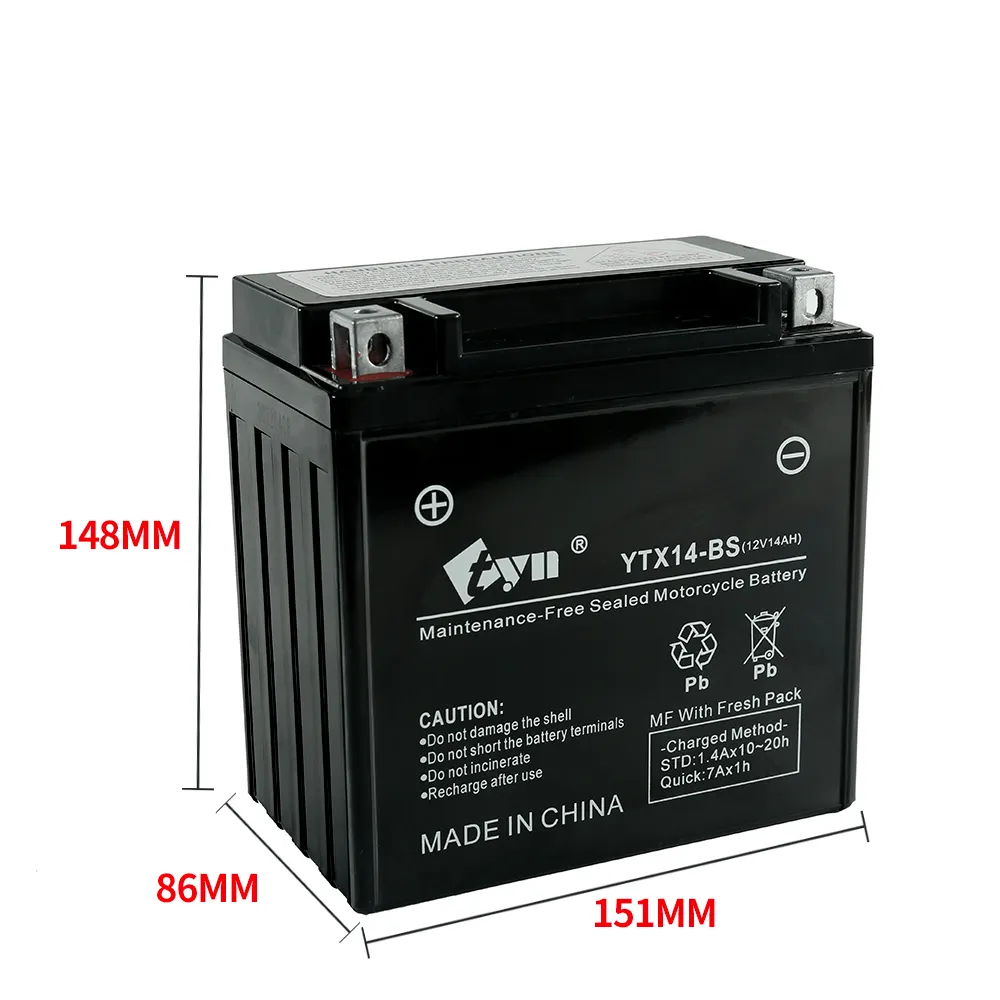 Hot Sell Best Brand YTX12-BS Lead Acid 12v Motorcycle Battery factory YTX14-BS