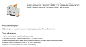 Phoenix-Contact 1020066 TMC72D-06A Disjoncteur miniature (MCB) à caractéristique D 125VDC pour contrôle de charge et de pompe - Product Image 3