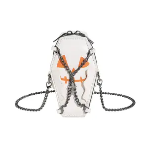 Einzigartiges Geschenk PU Vegan Leder Sarg geformte Tasche Bedrucktes Muster Cross body Sarg Geldbörse für Halloween