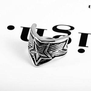 Retro <b>Titanium</b> Steel Five Pointed Star Wide <b>Ring</b> Unisex Index Finger Jewelry SA976 - Product Image 1