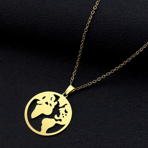 Collar con colgante de mapa del mundo pequeño, collar clásico de globo de tierra de acero inoxidable chapado en oro para mujer, joyería de regalo de viaje - Product Image 3
