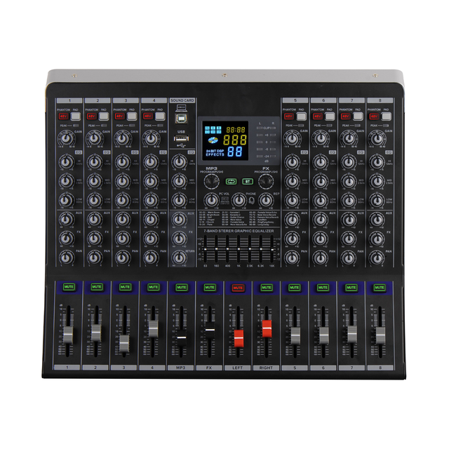 Professional Audio Mixer 8-channel 99DSP Effects Dj Controller/audio Console Mixer USB/BT/MP3 Sound Card Audio Mixer