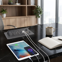 Table escamotable personnalisée Boente avec interrupteur électrique intégré, chargeur USB et prise escamotable pour table de conférence