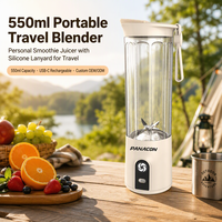 Blender portable personnalisé OEM ODM 550 ml, rechargeable par USB, mini mixeur personnel pour smoothies, bouteille avec cordon en silicone pour les voyages