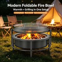 Brasero pliable moderne avec grille de cuisson – Brasero portable à bois peu encombrant pour le camping et les pique-niques