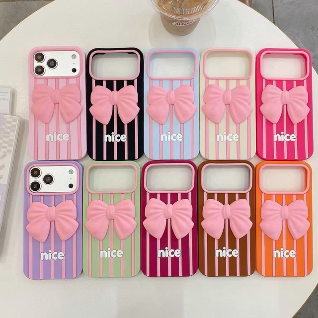 For 17 18 Protective Phone Cases Silicone Soft Pattern Popular Cute Cartoon 3D Bowknot Striped Anti-Fall Custom