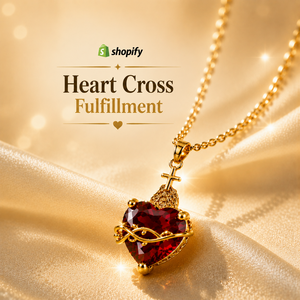Collar con Cruz de Corazón, Joyería con Colgante de <span class=keywords><strong>Fe</strong></span>, Amor y Protección, Dropshipping para Vendedores de Shopify, Cadena de Cristal Rojo Dorado - Product Image 1