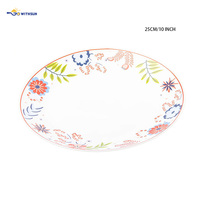 Assiette ronde en verre opale avec décor floral, plat de service en verre blanc résistant aux rayures pour la restauration et la mise en table de banquet