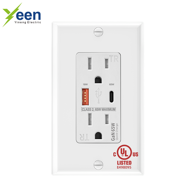 USB C PD 65W Wall Outlet 125V US Duplex Receptacle with USB Charging Ports A+C Fast Charging Electrical Outlet UL