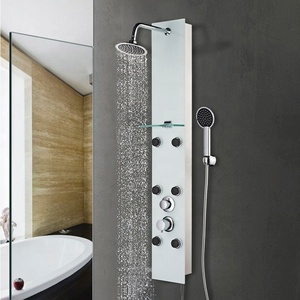 Mélangeur en laiton de douche d'angle carré mural imperméable supérieur panneau de douche en verre trempé multifonctionnel - Product Image 2