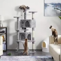 Grand arbre à chat de luxe en laine écologique de 54,5 pouces, à 5 niveaux, double condo, avec griffoir, maison et tour de meubles pour chat