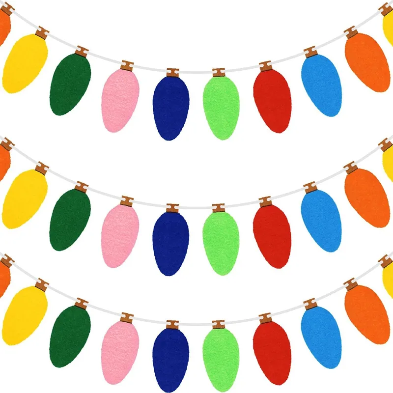 クリスマスレインボーフェルトライト電球ストリング花輪かわいいヴィンテージ天井マントル装飾ライト電球バナー