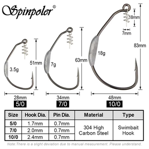 Spinpoler crochet de pêche Heavy Duty 5/0 7/0 10/0 lestés <span class=keywords><strong>Raptor</strong></span> Swimbait crochet large écart verrouillage ressort souple leurre crochet basse truite - Product Image 2