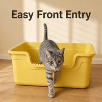 Bac à litière carré en polypropylène à ouverture supérieure avec entrée frontale abaissée, accès facile, design à bords hauts anti-éclaboussures pour chats d'intérieur