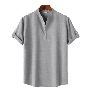 Camisa de Manga Corta para Hombre STM275, Color Sólido, con Cuello Alto, Ropa de Verano Transpirable de Alta Calidad, Disponible para Venta al Por Mayor - Product Image 1