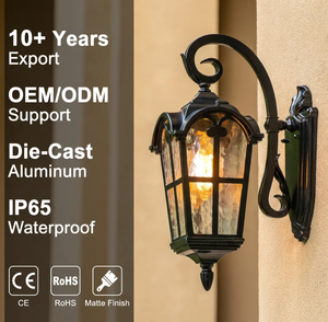 Lampada da Parete Classica per Esterni con Corpo in Alluminio Pressofuso Opaco e Paralume in Vetro Temperato - Applique Impermeabile IP65 per Giardino e Villa - Product Image 1