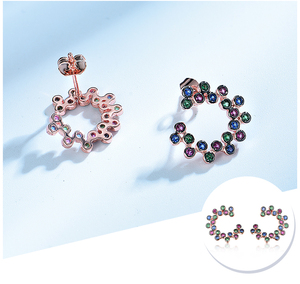 Pendientes de Aro Florales con <span class=keywords><strong>Circonitas</strong></span> Multicolores, Chapados en Oro Rosa, Inspirados en lo Vintage, Plata de Ley 925, Colección para Mujer - Product Image 3