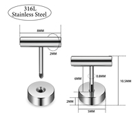 Clous d'oreille en acier inoxydable 316L, clous d'oreille pour le nez, l'lobe de l'oreille, l'hélix, petit labret, piercing pour la lèvre, tragus, clous d'oreille pour femmes, bijoux pour le corps