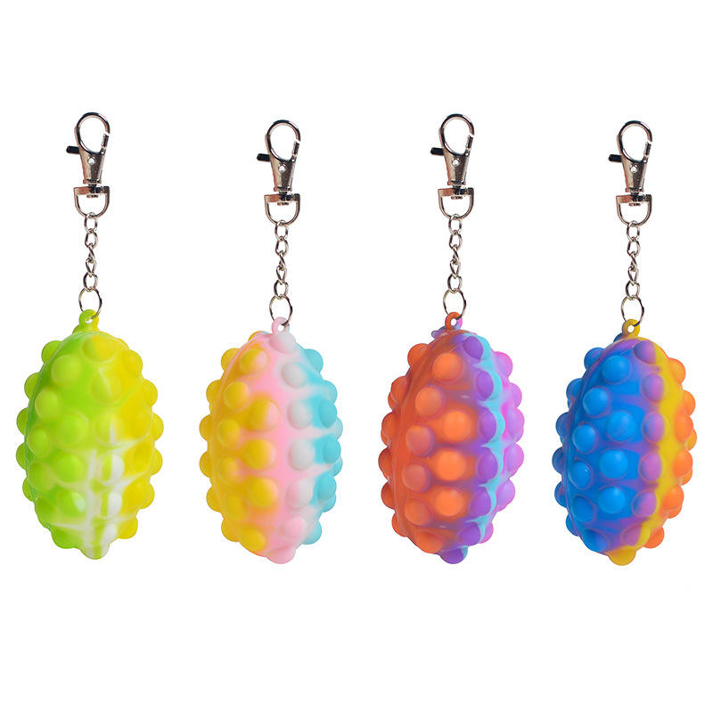 3d Fidget Popper Squeeze Keychain Newest Simple Anxiety Relief Stress Reliever Push Pop Rugby Ball