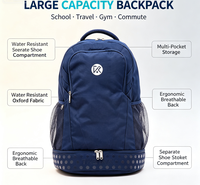 Sac à dos de voyage pour ordinateur portable, personnalisé, durable, tissé, avec fermeture éclair, compartiment séparé pour chaussures, poche pour trolley, panneau dorsal respirant, imperméable, 31L