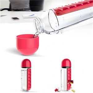 7 Daily Pill Box Water <b>Bottle</b> Cup Case Capsule Organizer Plastic Pill <b>Bottle</b> Screen Printing Red <b>Pink</b> Yellow Easy Open End YH - Product Image 4