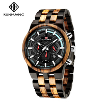 Jam Tangan Kayu Kuarsa Pria Kunhuang 1018 Natural Jam Tangan Pria Chronograph Relogio De Madeira