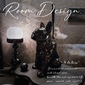 Nouveau créatif Style nordique décoration intérieure blanc noir salle de bain ensemble en céramique chien toilette <span class=keywords><strong>porte</strong></span>-<span class=keywords><strong>brosse</strong></span> pour salle de bain - Product Image 2