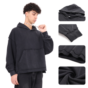 Sudadera con Capucha Oversize Vintage 100% Algodón, Corte Holgado, Tejido de Bucle de 420G, Bajo Cortado, para Hombre - Product Image 2