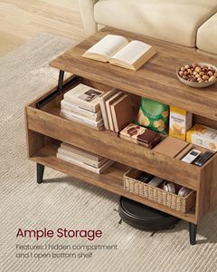 Mesa de Centro SENYU con Plataforma Elevadora, Mesa de Comedor, Resorte de Gas, Compartimento Oculto, Estante de Almacenamiento Abierto - Product Image 4