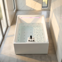 Baignoire rectangulaire autoportante moderne en acrylique avec thermostat à vortex et 30 buses de massage, adaptée à une utilisation en intérieur, éclairage LED