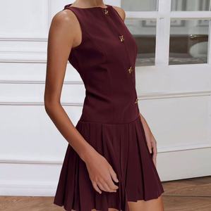 <span class=keywords><strong>Robe</strong></span> Courte Plissée Minimaliste et Élégante pour Femme, Sans Manches, Coupe Trapèze, Respirante, Idéale au Quotidien - Product Image 5