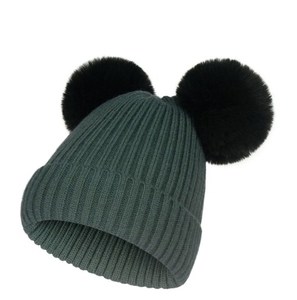 Hiver Automne Chapeau en laine filée Faux Sable Fourrure Boule Double <span class=keywords><strong>Pompon</strong></span> <span class=keywords><strong>Bonnet</strong></span> Tricoté Hommes Femmes <span class=keywords><strong>Bonnet</strong></span> de haute qualité pour la peau - Product Image 4