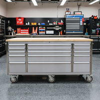 Chariot à outils en acier inoxydable de 72 pouces avec 15 tiroirs et portes coulissantes
