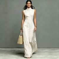 Nouvelle Robe Longue Maxi Élégante et Minimaliste pour Femme 2026, Col Montant, Boutonnage Simple, Sans Manches, Idéale pour Tenue Quotidienne ou Formelle