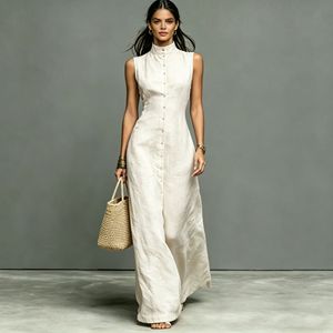 Cross-border for 2026 New <strong>Women</strong> Minimalist Style Polyester Splicing <strong>Summer</strong> Single-breasted Sleeveless <strong>Long</strong> <strong>Dress</strong> - Product Image 6