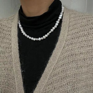 Collier rétro de grand-mère, simple, en perles d'eau douce naturelles et trempées, pour l'hiver, l'automne et l'hiver, pour les pulls - Product Image 1