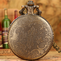 Pendentif Jack et Sally en métal Stempunk bronze vintage antique avec montre de poche et chaîne à mouvement à quartz